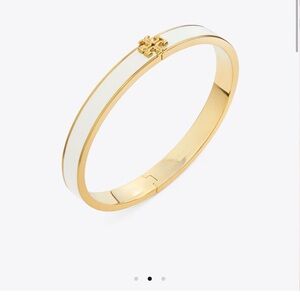 Tory Burch White Enamel and Gold-Tone Logo Bangle